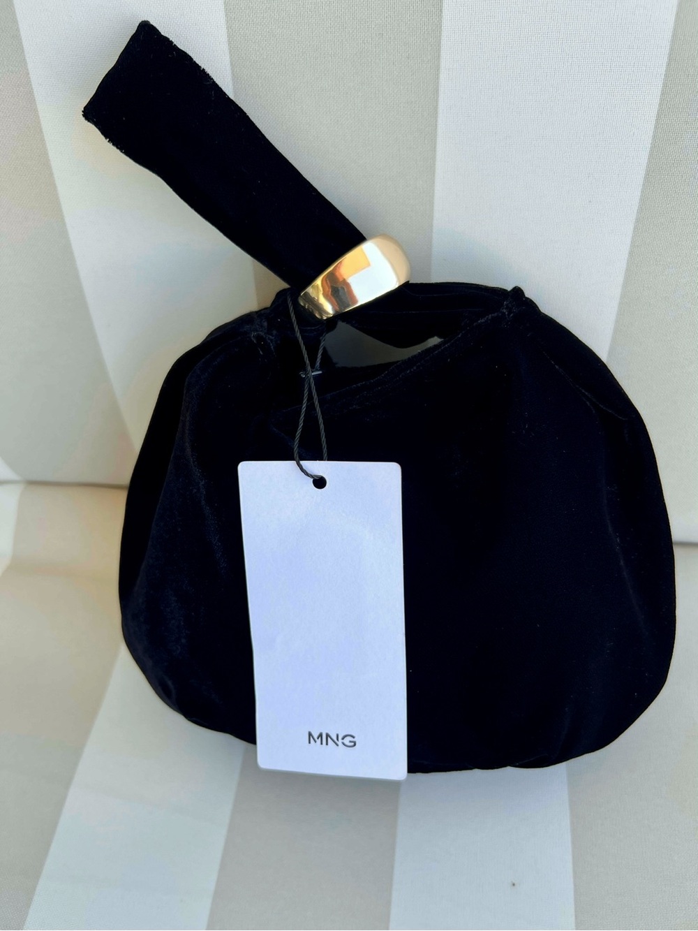 Mango Black Velvet Clutch with Gold Ring Detail